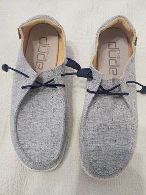 Hey Dude Men's Slip-On Loafers in Light Gray with Navy Accents
